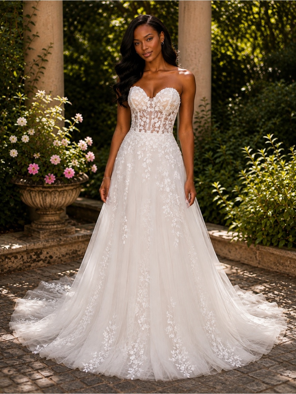 Justin Alexander Rings Strapless Floral Lace A-Line Wedding Dress in Ivory